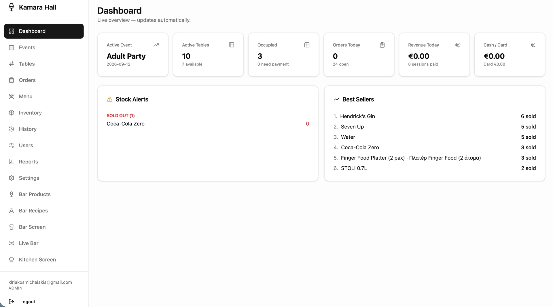 Kamara Hall — Digital Ordering & Operations Platform interface